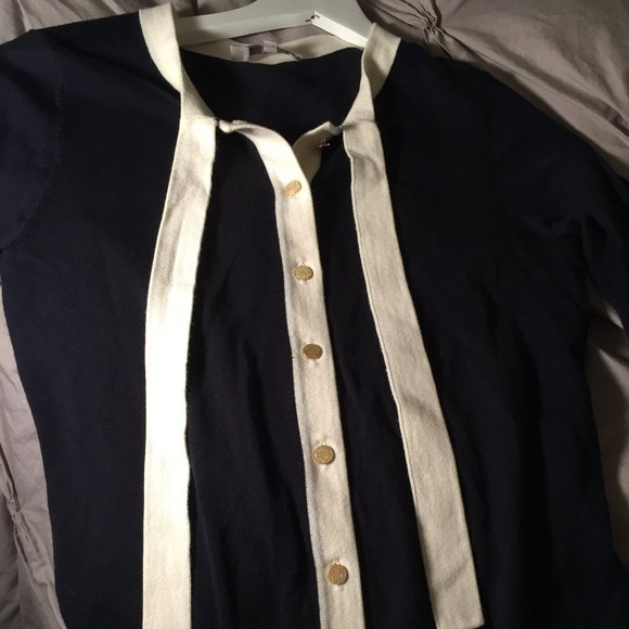 HOBBS Navy and white cardigan with gold buttons - Picture 2 of 8